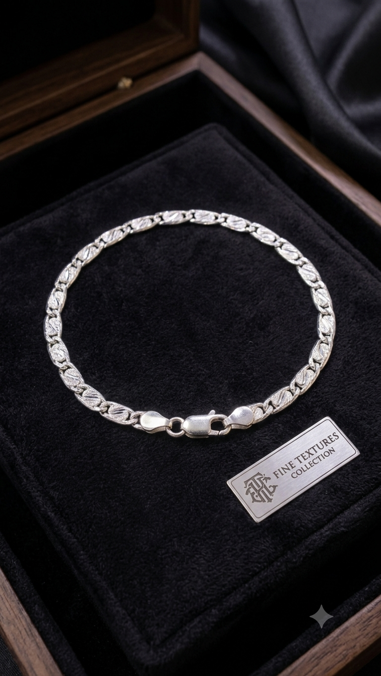 Silver Textured Link Chain Bracelet