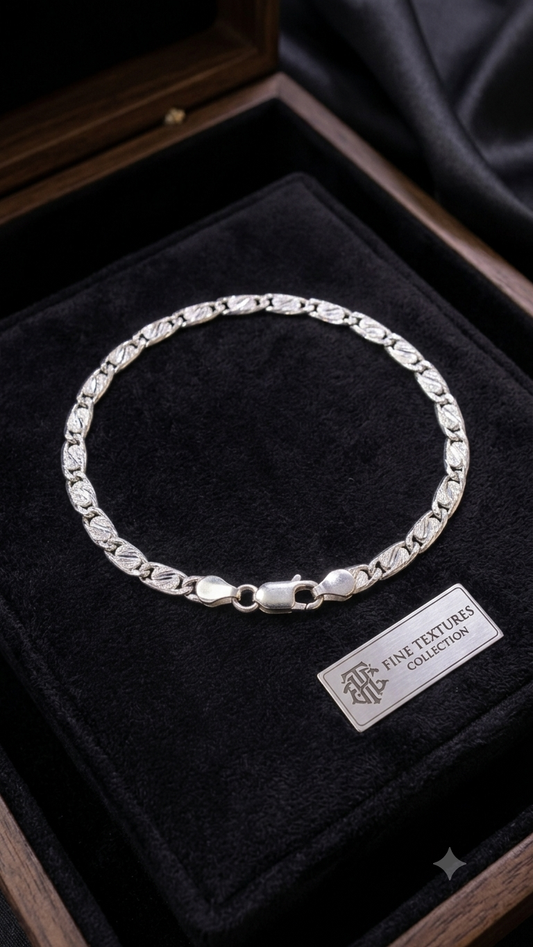 Silver Textured Link Chain Bracelet