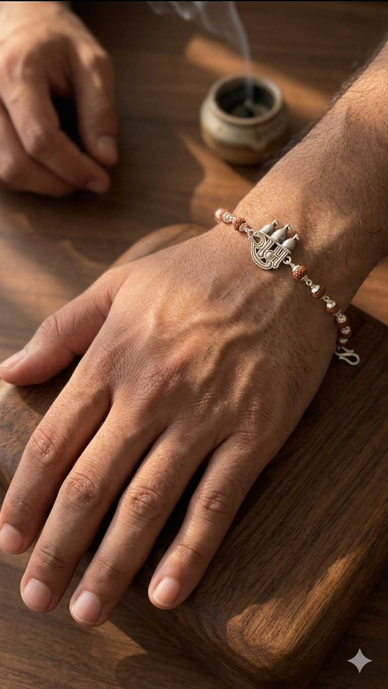 Silver Rudraksha Bracelet / rakhi – Lord ram Blessing bracelet for Men