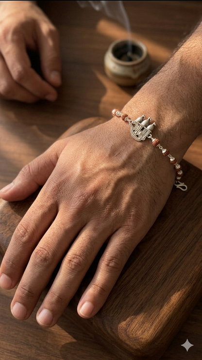 Silver Rudraksha Bracelet / rakhi – Lord ram Blessing bracelet for Men