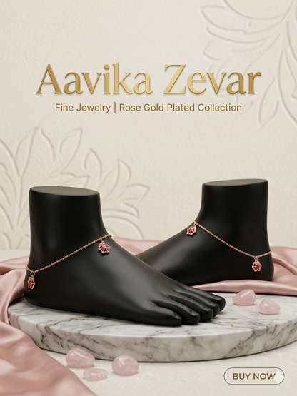 Aavika Zevar Rose Gold Plated Anklet for Women | Floral Charm Delicate Chain Anklet | Adjustable Elegant Foot Jewelry for Daily & Party Wear