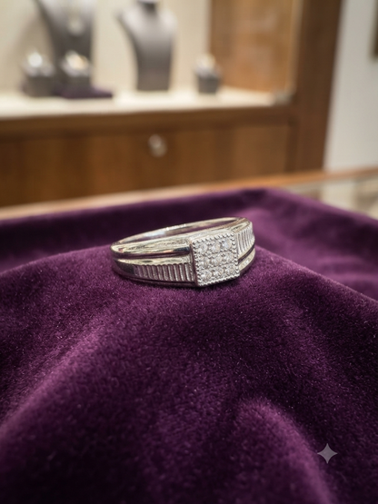 Men’s Square Cluster Zirconia Sterling Silver Ring