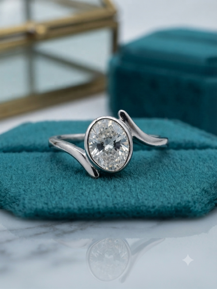 925 Silver Serenade Oval Bezel Bypass Solitaire Ring
