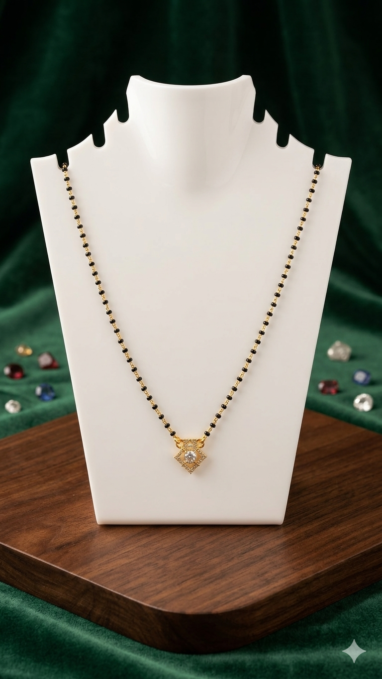 Aavika Zevar Gold Plated American Diamond Minimalist silver Mangalsutra