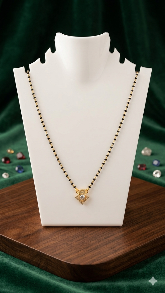 Aavika Zevar Gold Plated American Diamond Minimalist silver Mangalsutra