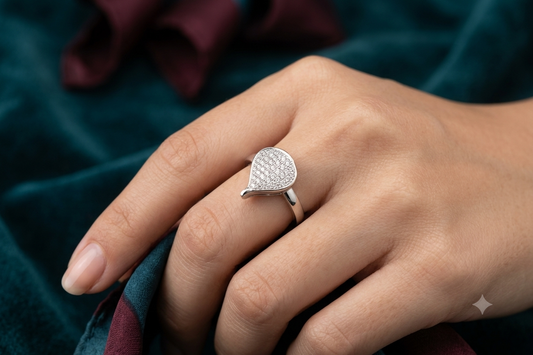 Aavika Zevar leaf  Sterling Silver Ring | Intricate leaf Style Pavé Ring for Women | Romantic Gift for Her