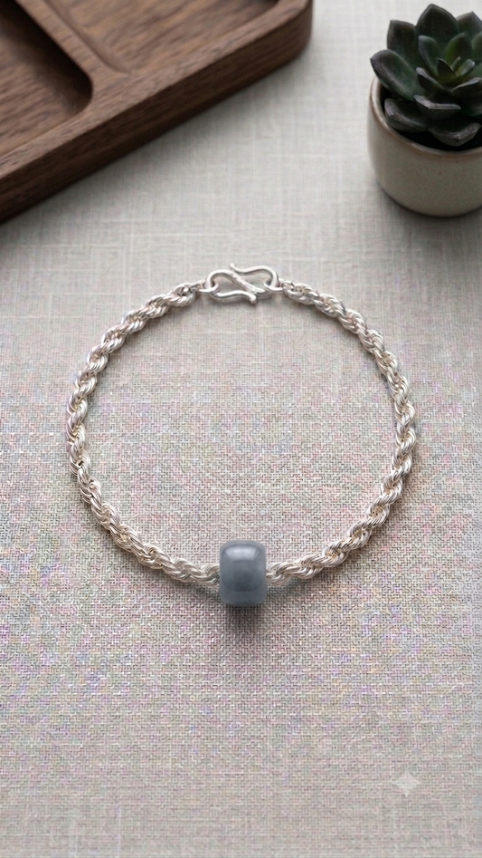 Silver Rope Chain Baby Bracelet with Gemstone Barrel Bead