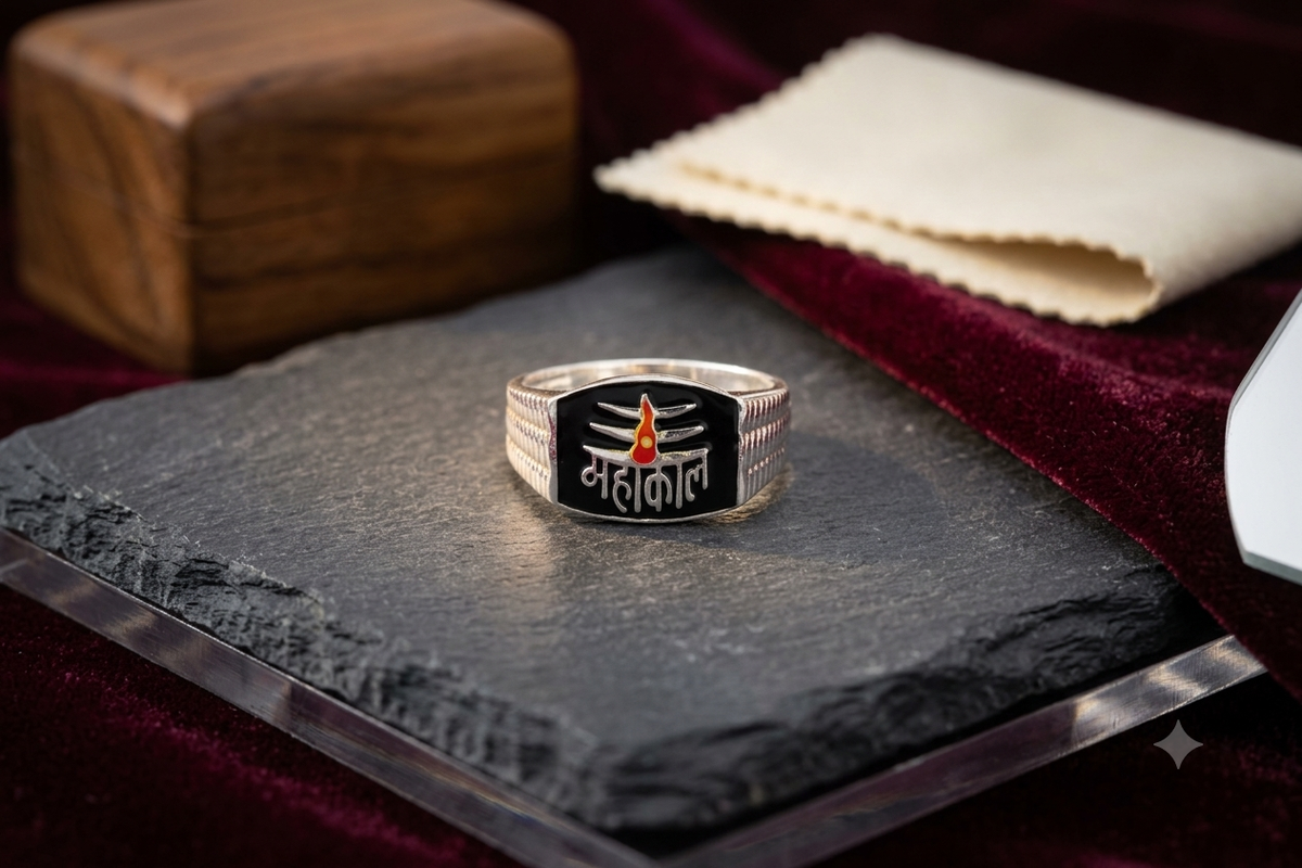 Silver Mahakal Letter Ring – Spiritual Statement Ring for Men