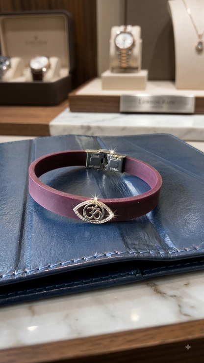 Silicone Belt Silver Aum Charm Bracelet Rakhi