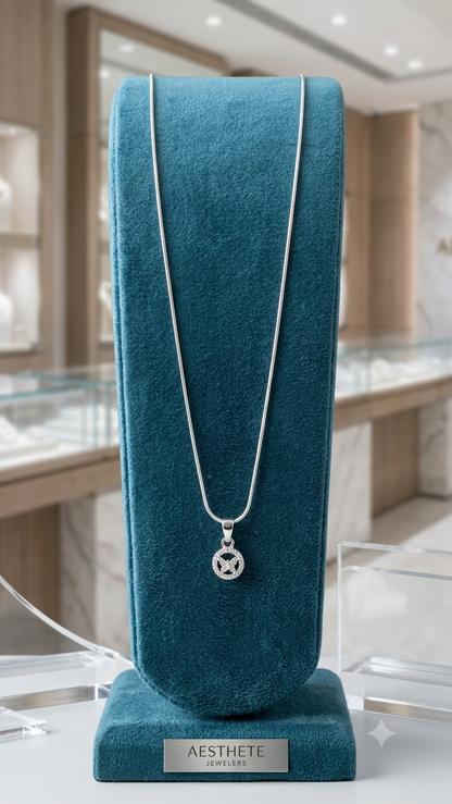 925 Silver Butterfly Medallion Pendant With Chain – Sparkling Zirconia Clover Halo Charm on Sleek Snake Chain