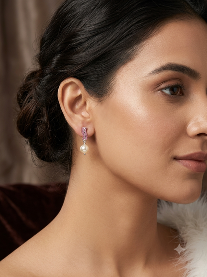 Aavika Zevar Sterling Silver Pearl Stud Earrings for Women & Girls | Elegant Teardrop Design
