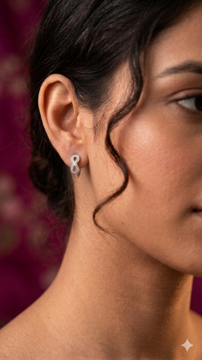925 Sterling Silver Infinity Hoop Earrings | Aavika Zevar Diamond & CZ Bali