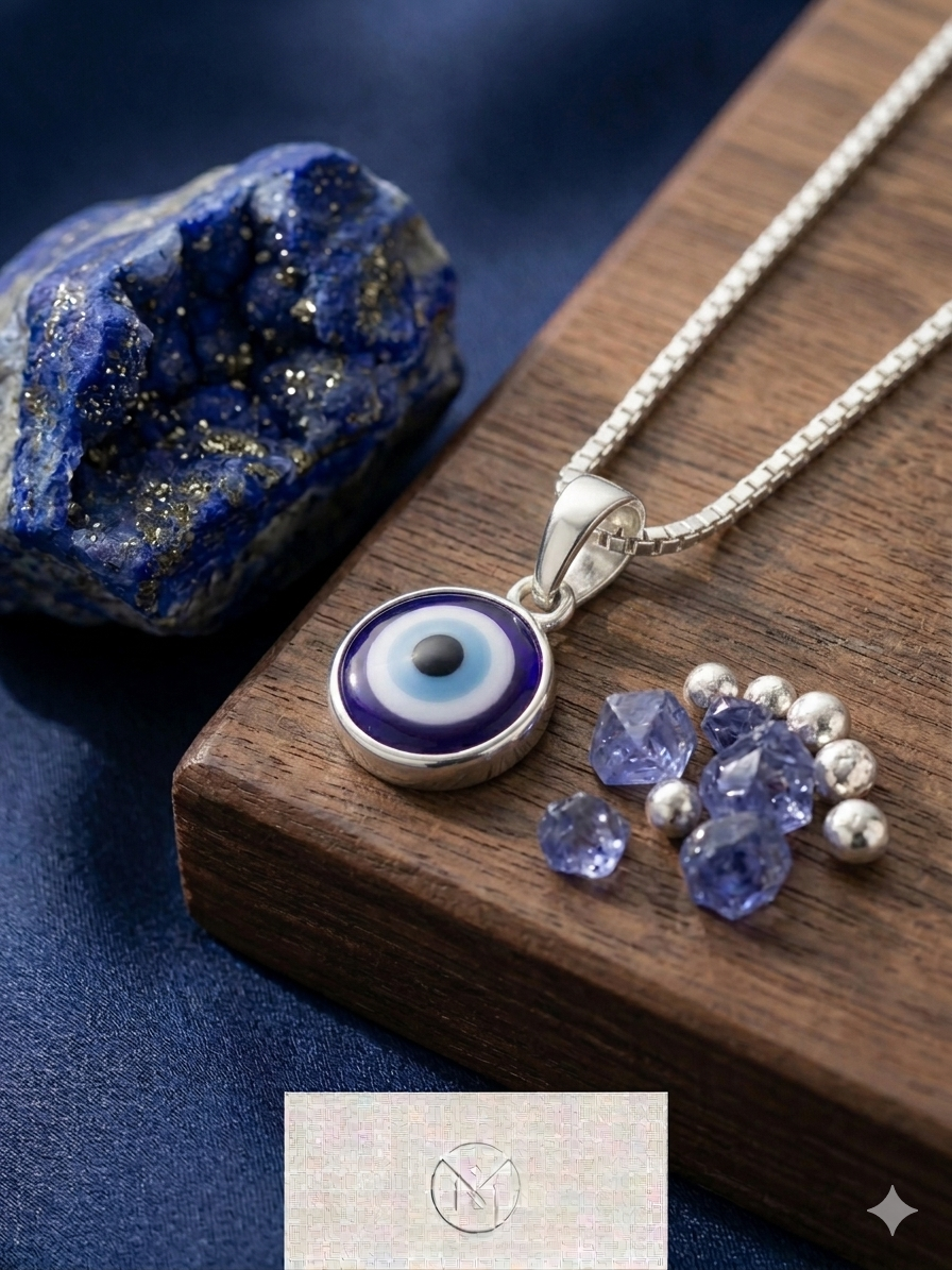 Sterling Silver Evil Eye Pendant with box Chain