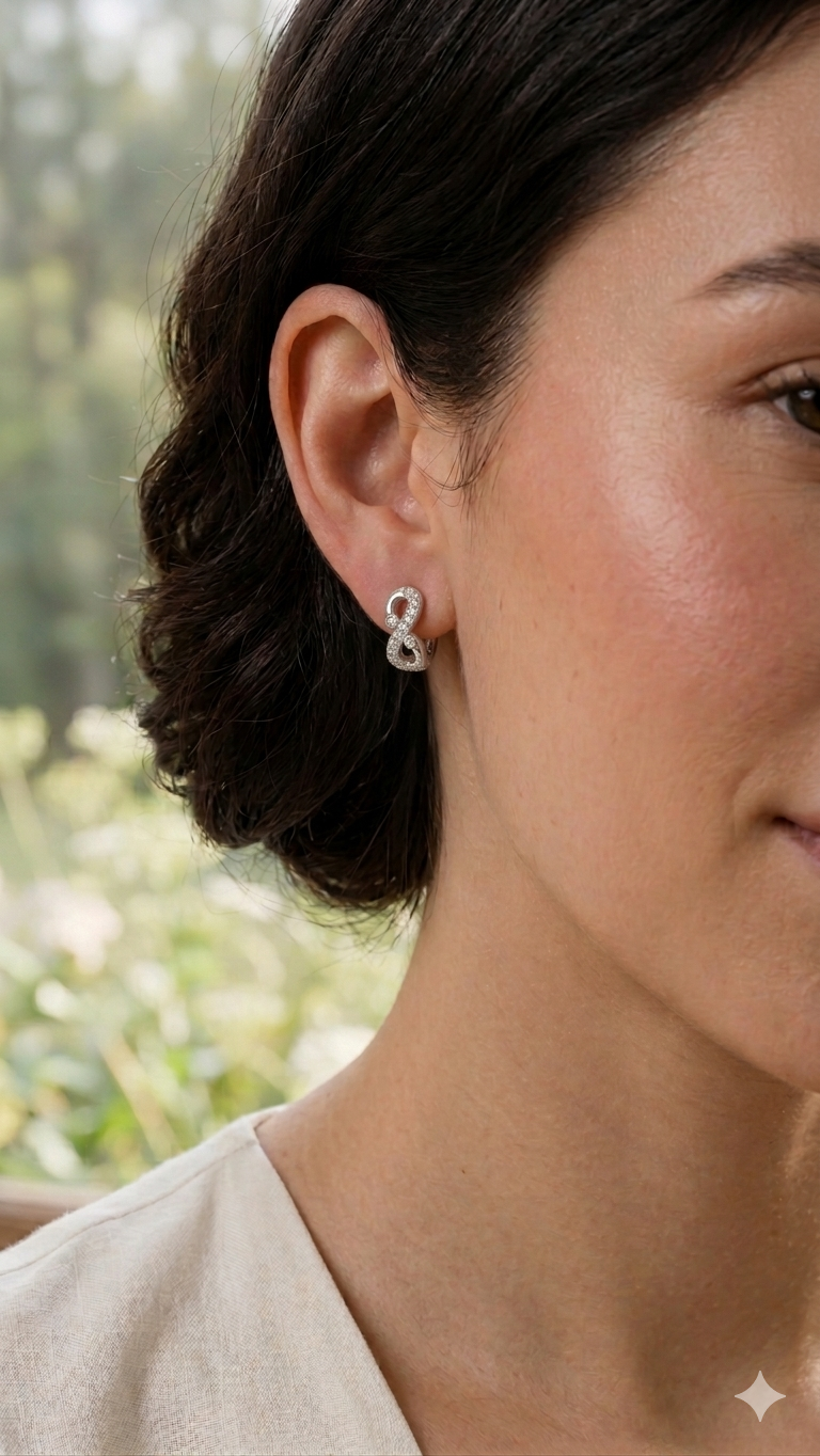 925 Sterling Silver Infinity Hoop Earrings | Aavika Zevar Diamond & CZ Bali