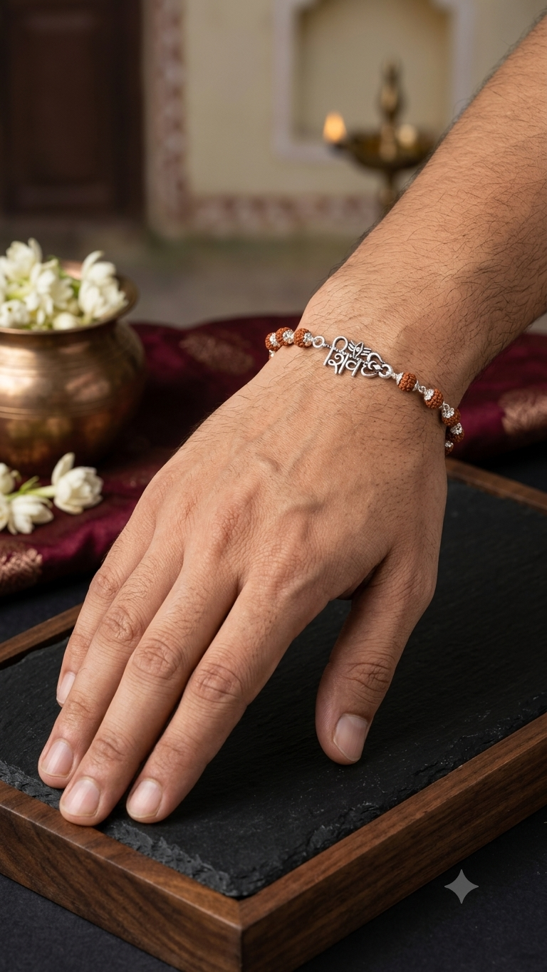 Silver "Shiv Om" Rudraksha Rakhi