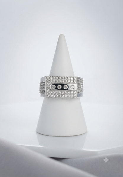 Men’s Diamond Signet Ring with Flush-Set Multi-Stone Center Bar in 925 Silver