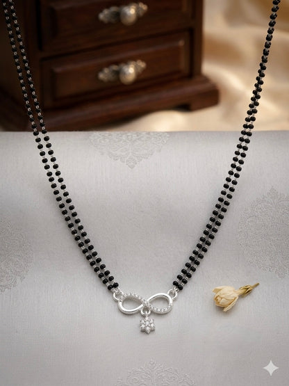 Silver Mangalsutra in two line blackbeeds chain and cz infinity pendant for Women