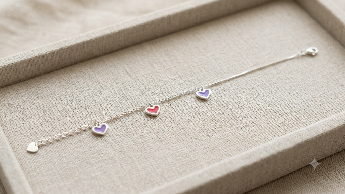 Sterling Silver Enamel Multi-Heart Charm Anklet (pair)