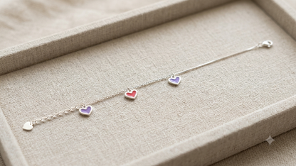 Sterling Silver Enamel Multi-Heart Charm Anklet (pair)