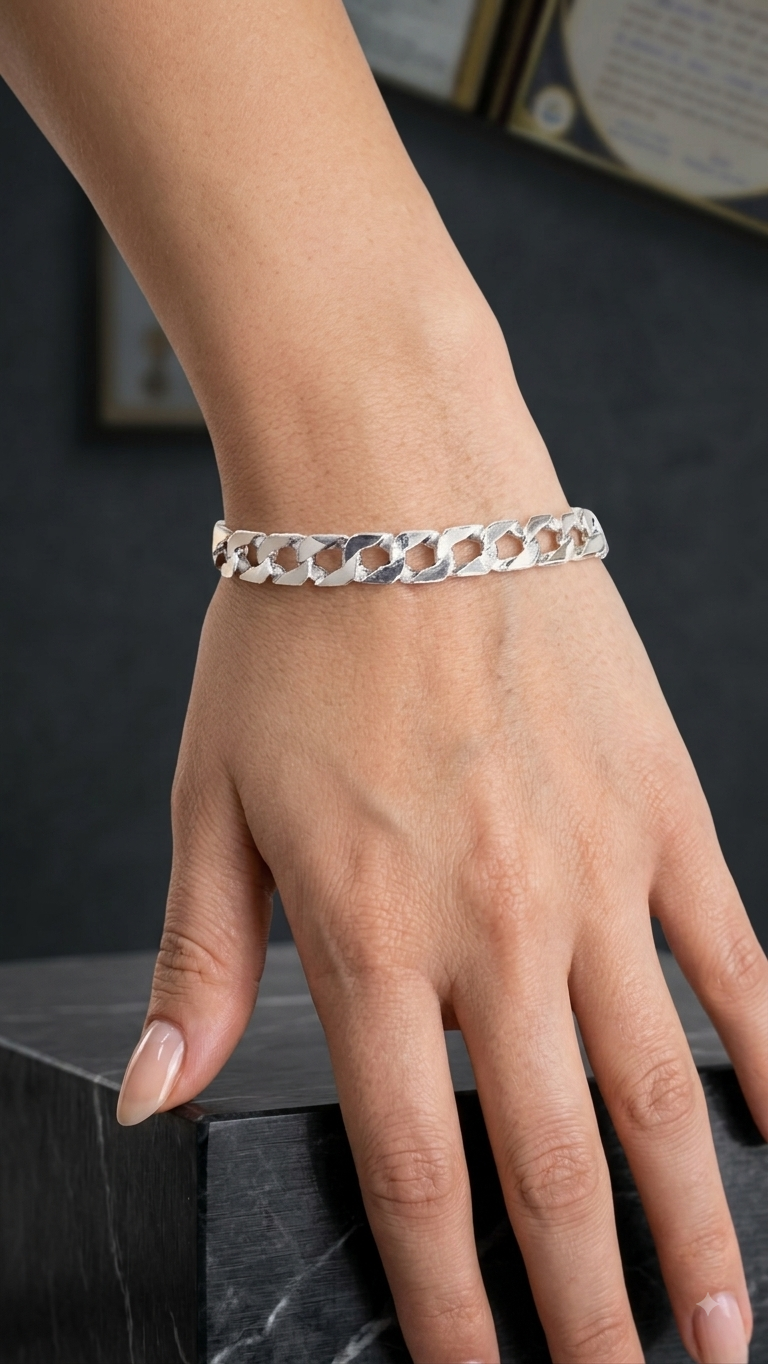 Silver Curb Chain Bracelet – Classic Diamond-Cut Link Bracelet for Men