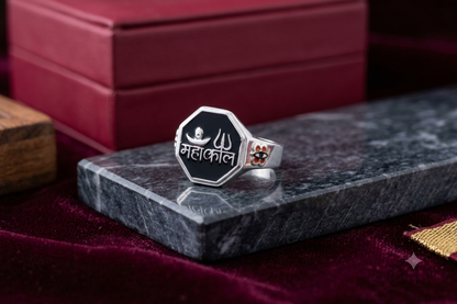 Silver Mahakal Letter Ring – Spiritual Statement Ring for Men