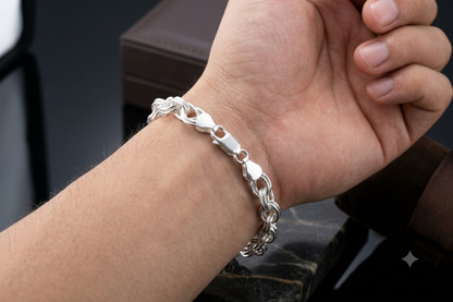 Silver Men’s Bracelet | Stylish Interlinked Knot Chain Bracelet for Men | Classic Daily Wear Silver Kada Bracelet