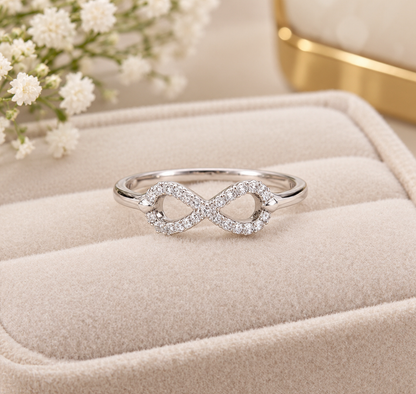 Sterling Silver Infinity Symbol Ring – Sparkling Cubic Zirconia Figure-8 Promise Band