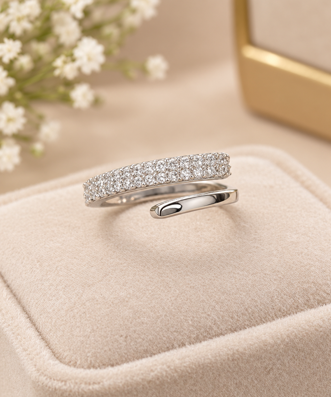 Modern Sterling Silver Wrap Ring – Dual-Band Open Cuff Statement Ring