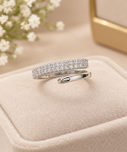 Modern Sterling Silver Wrap Ring – Dual-Band Open Cuff Statement Ring
