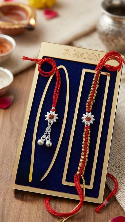 Couple Rakhi Silver Rudraksha & Lumba Set