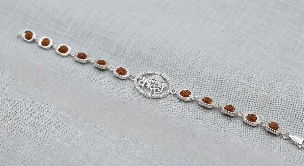 Pure Silver Rudraksha Bracelet with kanha letter Charm