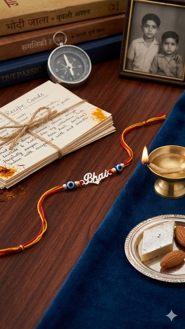 Silver "Bhai" Rakhi with Evil Eye Accents ( set of 3 )