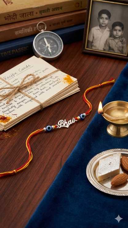 Silver "Bhai" Rakhi with Evil Eye Accents ( set of 3 )