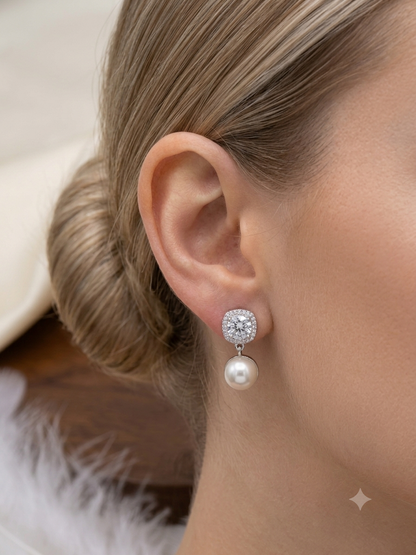 Aavika Zevar Sterling Silver Pearl Stud Earrings for Women & Girls | Elegant Teardrop Design