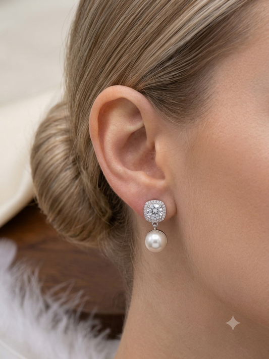 Aavika Zevar Sterling Silver Pearl Stud Earrings for Women & Girls | Elegant Teardrop Design