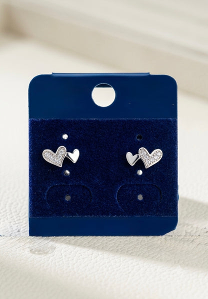 Duo Heart Stud Earrings – Silver Double Heart Cubic Zirconia Earrings