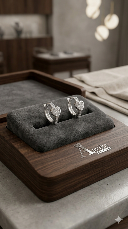 925 Sterling Silver Heart Hoop Earrings | Aavika Zevar Diamond & CZ Bali