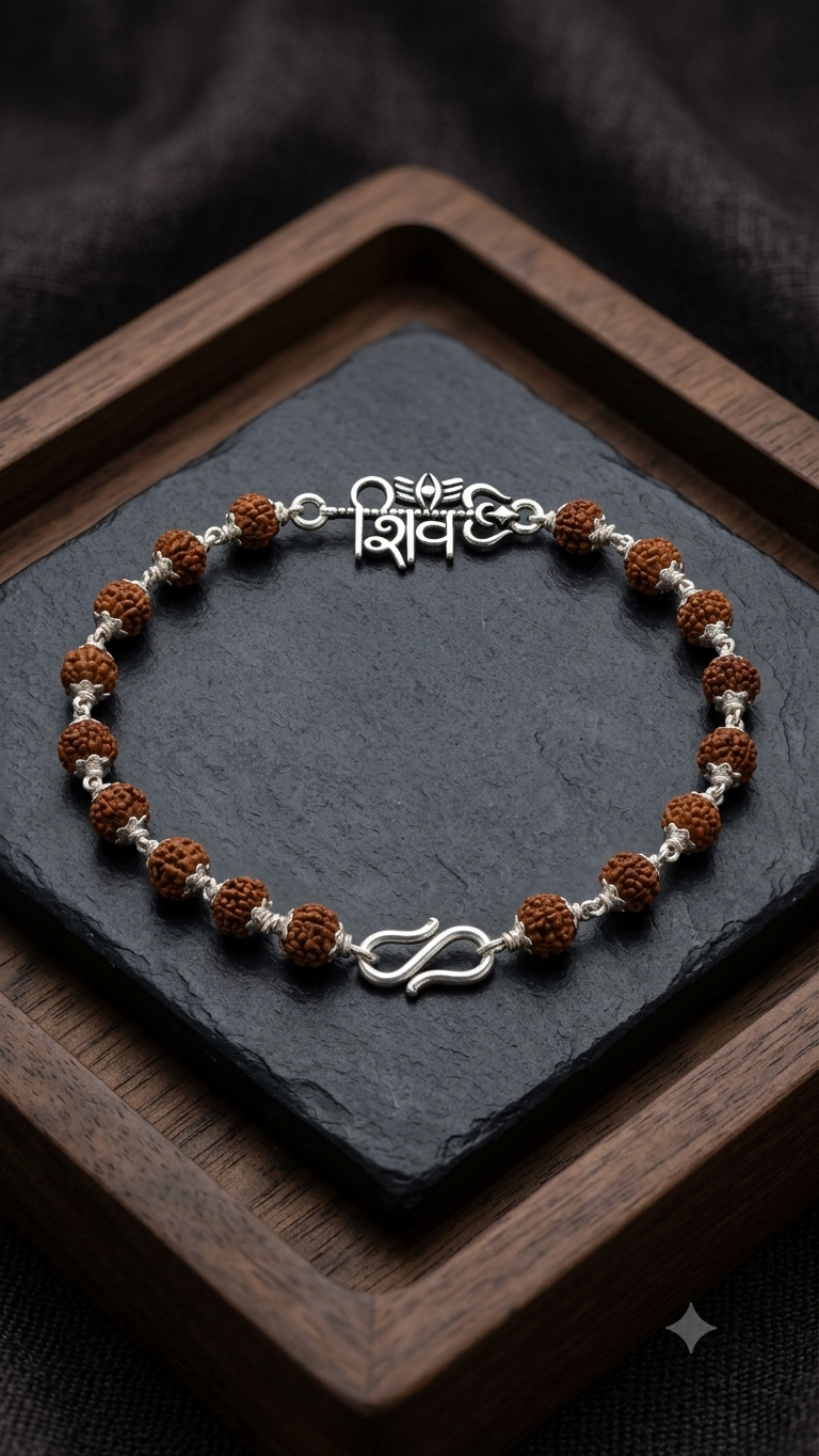 Silver "Shiv Om" Rudraksha Rakhi