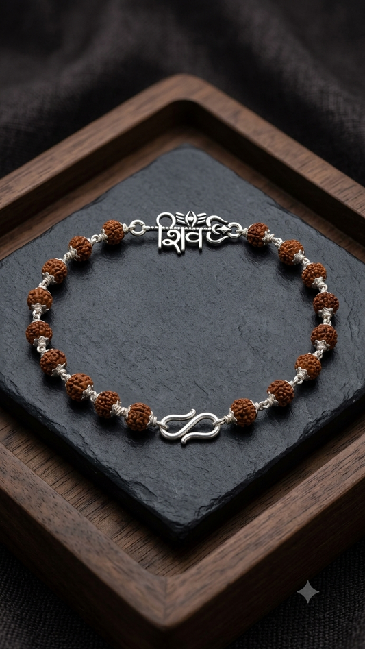 Silver "Shiv Om" Rudraksha Rakhi