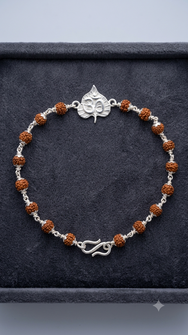 Silver "aum" Rudraksha Rakhi