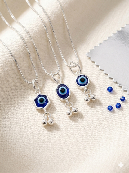 Silver Evil Eye Pendant with Box Chain (1 peace)