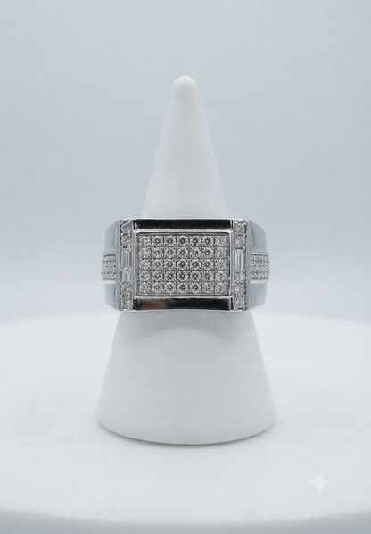 Men’s Rectangular Diamond Signet Ring with Openwork Ladder Shoulders in 925 Silver