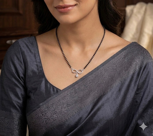 Silver Mangalsutra in blackbeeds chain and cz infinity pendant for Women