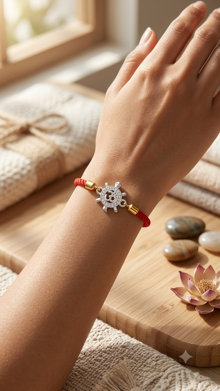 Silver Aum in Turtle Red Cord Rakhi Adjustable (Set of 2)