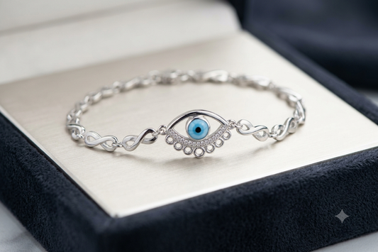 925 Sterling Silver Evil Eye Charm Bracelet with Infinity Links