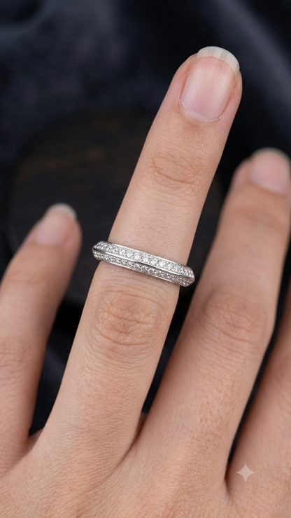 Full Diamond Knife-Edge Eternity in Sterling Silver