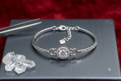 925 Sterling Silver Halo Solitaire Adjustable Cuff Bangle Bracelet with Micro-Pavé CZ for Women