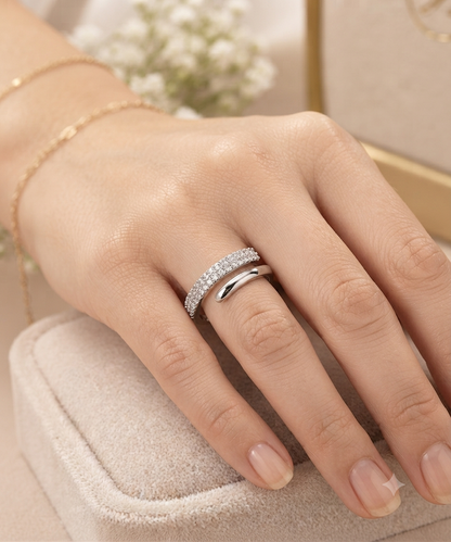 Modern Sterling Silver Wrap Ring – Dual-Band Open Cuff Statement Ring