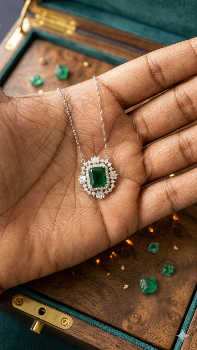 Timeless Sterling Silver Emerald Halo Pendant for Everyday Elegance