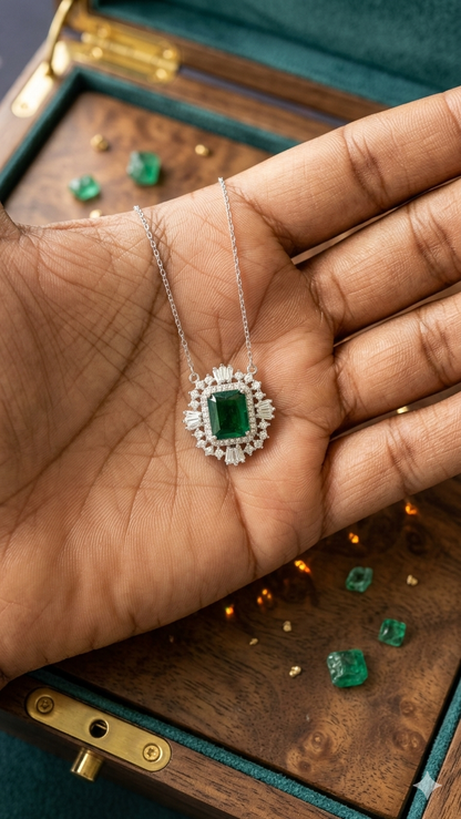 Timeless Sterling Silver Emerald Halo Pendant for Everyday Elegance